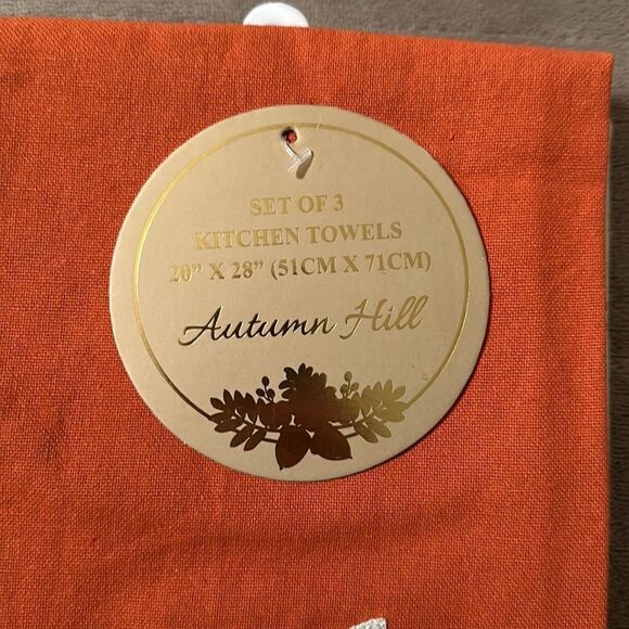 Autumn Hill Rust White Orange Set of 3 Cotton Fall Harvest Kitchen Towels - Picture 8 of 8